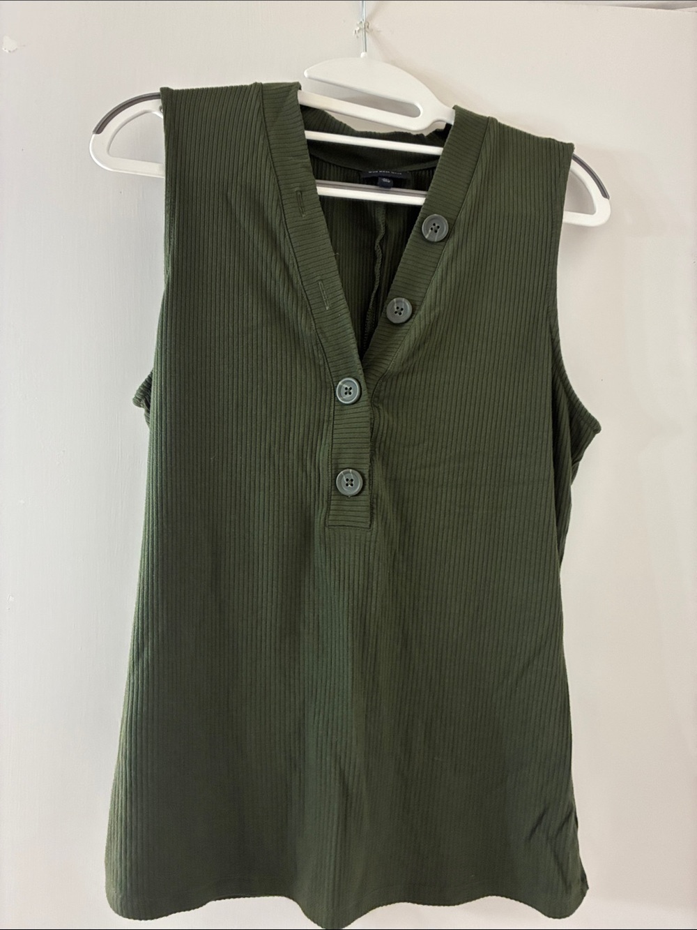 Who What Wear Olive Green Ribbed Henley Tank